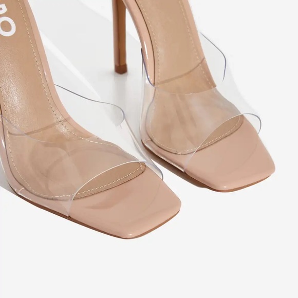 EGO - CYAN SQUARE PEEP TOE CLEAR PERSPEX HEEL MULE IN NUDE PATENT - Picture 4 of 9